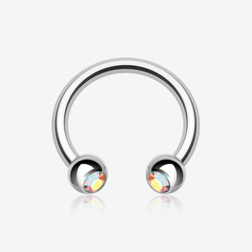 Gem Ball Steel Horseshoe Circular Barbell-Aurora Borealis